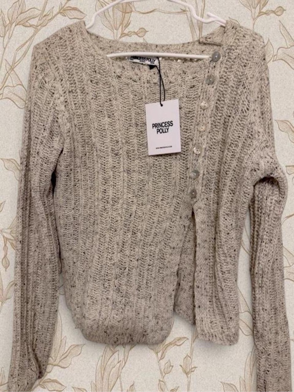 Princess Polly Gray Button-Accent Rib Knit Sweater